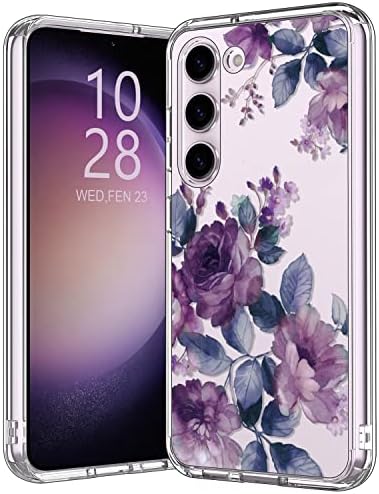 bicol Samsung Galaxy S23 Plus Case with Clear Floral Designs Phone Cover for Women Girls, Stylish Slim Shockproof TPU Bumper Flower Protective Phone Case for Galaxy S23 Plus 6.6 inch, Purple Flowers