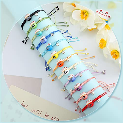 Cute Lucky Cat Maneki Neko Bracelet Adjustable Kawaii Bracelet Feng Shui Lucky Bracelet Fortune String Ceramic Beads Bracelet Lucky Charm Bracelets With Bell (12 Pcs) #TOP1
