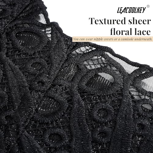 LEACOOLKEY Lacework Corset Top for Women Sexy Textured Sheer Floral Lace Bustier Going Out Lace-up Corset Overbust Top