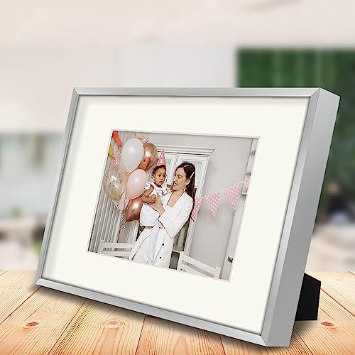 Golden State Art, 9X12 Metal Wall/Tabletop Photo Frame Collection, Silver Picture Frame With Ivory Color Mat For 6X8 Picture, Aluminum Frame With Real Glass #TOP7