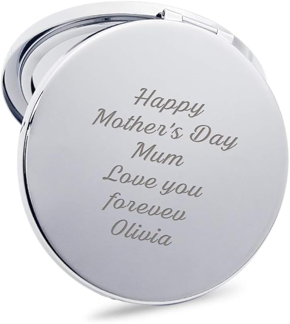 EDSG Personalised Mothers Day Compact Mirror Laser Engraved Mirror for Women Customized Gift for Her, MumGirl, Bridesmaid, Friend on Birthday, Wedding, Anniversary, Mother's Day (Any Text)