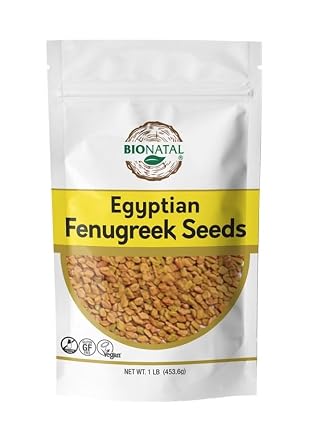 BioNatal Egyptian Fenugreek Seeds Whole & Non-GMO Premium Herbal Seeds for Hair Growth, Skin Care, Tea, Cooking, Curry, Sprouting & Planting 1lb Fresh Resealable Bag