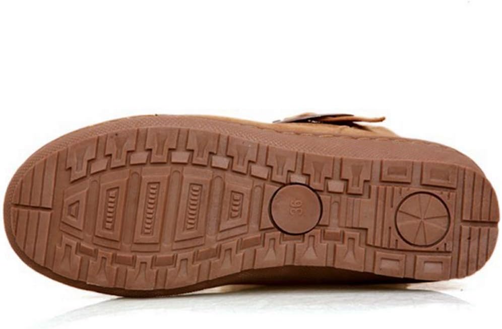 MIOKE Women's Winter Fur Snow Boots Mid Wide Calf Waterproof Suede Buckle Slip On Platform Warm Cotton Boot