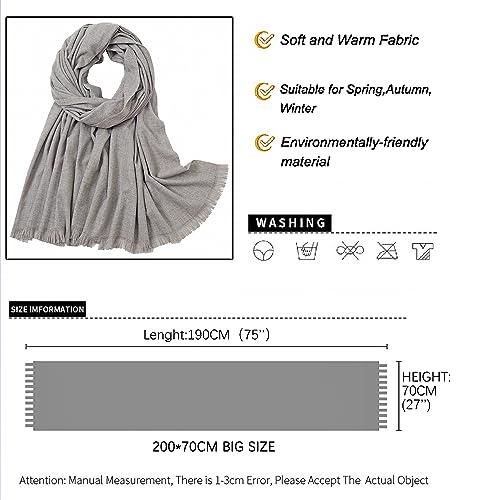 Châle pashmina gris clair taille L grand format pour femmes - 6
