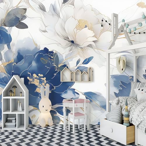 Papier Peint Mural Bleu Intissé pour Masquer les Défauts des Murs de Salon