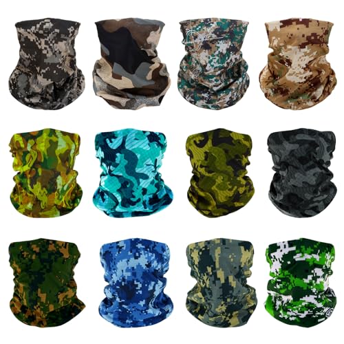 SMEHCF 12 Multipurpose Bandanas for Women Men Headband Balaclava Hair Head Scarf Face Half Airsoft Paintball Mask Neck Gaiters Breathable Reusable Washable Digital Forest Sky Desert Air Force Camo
