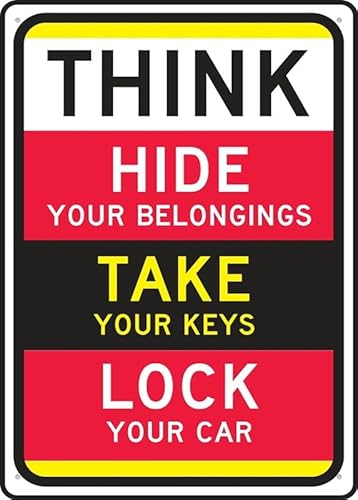 Parking Lot Anti-Theft Reminder Sign, 8"x12"vehicle security reminder plaque, UV printed aluminum for commercial parking lots, retail plazas & residential community parkings areas