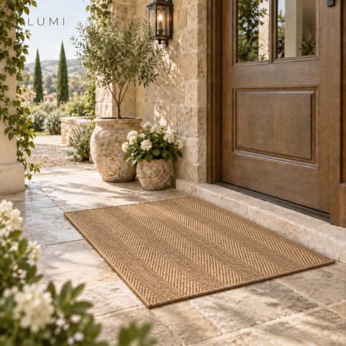 LUMI Indoor Door Mat 24"x36", Non-Slip Handwoven Sisal Rug, Herringbone