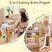 HONEY JOY Kids Grocery Store Playset, Wooden Grocery Store Pretend Play w/Cart, Cash Register Stand w/Coins, Chalkboard, Toddler Supermarket Play Toy for Boys Girls(Play Food Not Included)