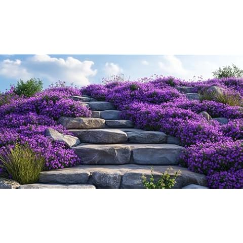 Creeping Thyme Ground Cover with Purple Blooms Cover