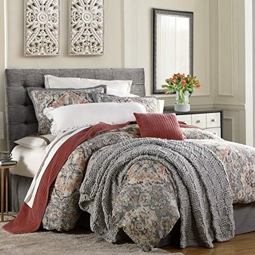 HiEnd Accents Carmen Kilim 3 Piece Comforter Set with Pillow Shams, Gray Medallion, Super Queen Size, Modern, Traditional, Rustic Style Luxury Bedding Set, 1 Comforter and 2 Pillowcases