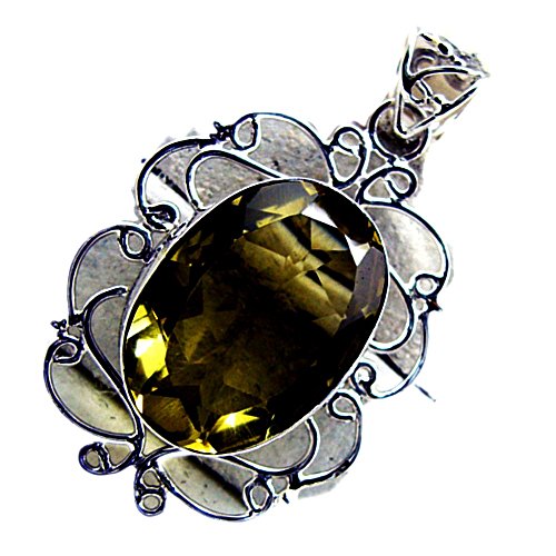 Pendentif Citron Quartz Argent de Guérison Astrologique Ovale Énergie