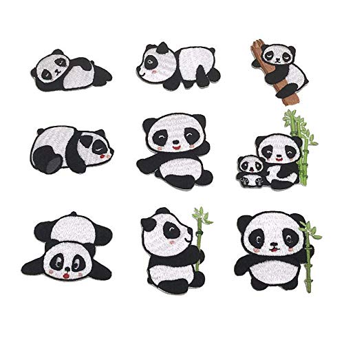 Chris.w 9 Pcs Cute Panda Delicate Embroidered Patches, Panda Iron On Patches, Sew On Applique Patch, Embroidery Patches For Men, Women, Kids Bags Jackets Jeans Clothes Caps #TOP6