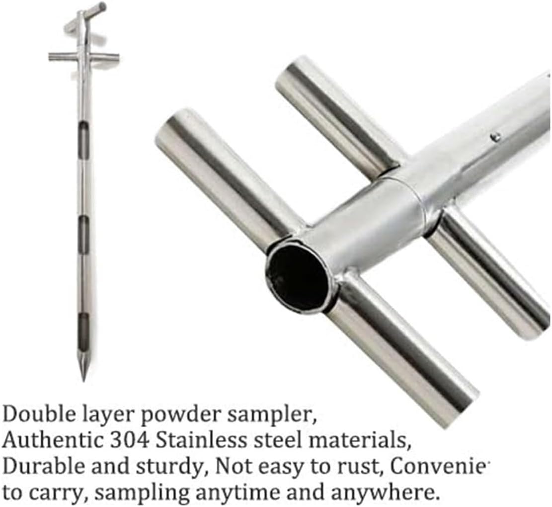 304 Stainless Steel Soil Sampler Probe, Double Tubes, Rotary Handle, 3 Slots, 2.0m Length for Grain & Granule Sampling(D19mm*L1.0m)