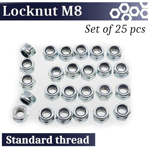 AERZETIX - Satz mit 25 M8x1,25 mm 6-Punkt-Sicherungsmuttern mit metrischem Gewinde - aus verzinktem Stahl - silberfarben - Montage für allgemeine Befestigung