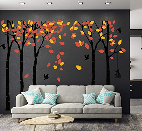 Giant Jungle Tree Wall Decal Tree Wall Sticker Removable Vinyl Sticker Mural Art Kids Room Nursery Bedroom Living Room Decoration (103.9x70.9) (Black-Orange) - Thumbnail 6