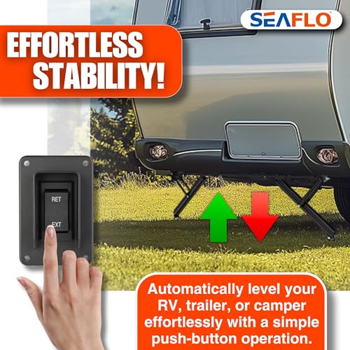 Image of SEAFLO 12V High-Speed Electrical Powered Stabilizing Jack, 4,000 Lbs Static Load Capacity, Heavy-Duty Powder-Coated Steel, Up to 25 inch Extension, Waterproof Motor, Corrosion-Resistant, 4-Year Warranty