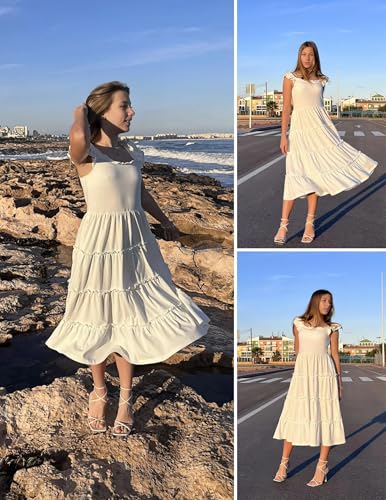 Arshiner Girls Maxi Summer Short Flutter Sleeve Casual Dress with Pockets for 4-14 Y2