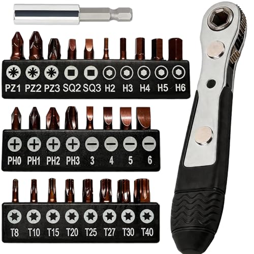 28 in1 Mini Ratchet Screwdriver and Wrench Set 36 Tooth Reversible Right Angle Screwdriver Small 90 Degree Ratchet Screwdriver with S2-Alloy Steel Bit Bendy & Offset Screwdriver Mens Tools Gift Set