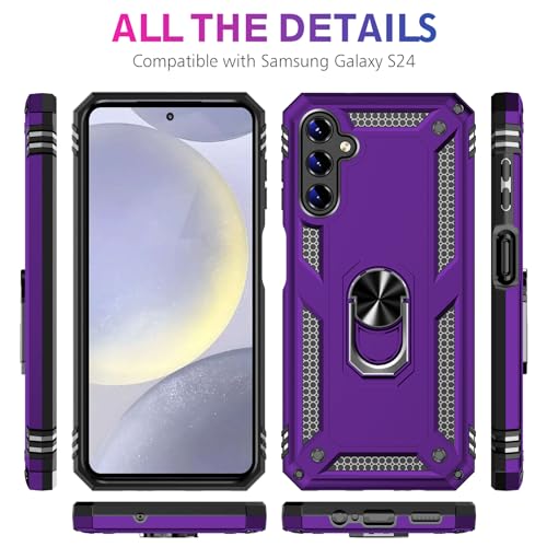 Image of for Samsung Galaxy S24 Case with Screen Protector, Military Grade Rugged Shockproof Heavy Duty Galaxy S24 5G Protective Cover for Samsung S24 5G Magnetic Ring Kickstand Phone Case (Purple)