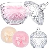 Tioncy 3 Pcs Large Body Powder Puff and Container Valentine's Day gift Powder Container with Puff Crystal Case Soft Washable Reusable Velour Face Body Glitter Wet Dry Makeup(Multi-faceted Cut,Clear)