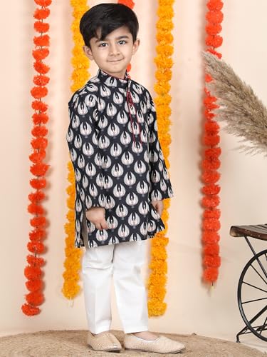 Image of POLKA TOTS Boys Cotton Ethnic Kurta Pajama Set with Attached Koti | Ethnic Motif Wear Kids Kurta Pyjama for Boys & Toddlers | Traditional Dress for Weddings & Festivals | Festive Jubba Set for Babies