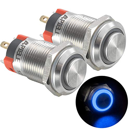 APIELE 2 sztuki 12 mm blokady włącznika ciśnieniowego 12 V, stal nierdzewna, z oświetleniem pierścieniowym LED, wodoszczelny, przełącznik przyciskowy, do samochodu, kampera, ciężarówki, łodzi,