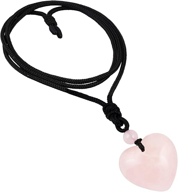 KYEYGWO Carved Stone Heart Shape Necklace Chakra Quartz Pendant with Cord Amulet Healing Crystal Jewelry for Unisex