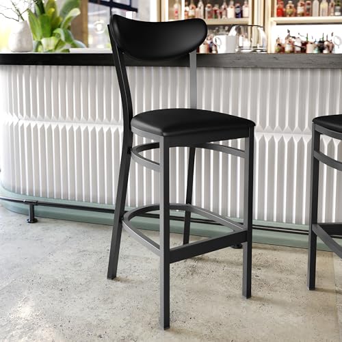Image of Flash Furniture Wright Commercial Grade Barstool - Black Finish Vinyl Seat and Boomerang Back - 500 LB. Capacity Black Steel Frame - Integrated Footrest