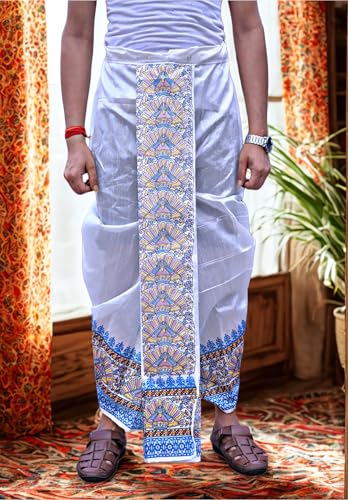Image of Men's Ready to Wear Pant System Printed MAYUR PUCHHA Dhoti for Marriage, Pooja, Festival etc.(GC010)