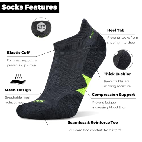 Image of Busy Socks Men's Athletic Ankle Coolmax Running Socks Women's Cushioned Anti Blister Moisture Wicking Low Cut Socks 3 Pack