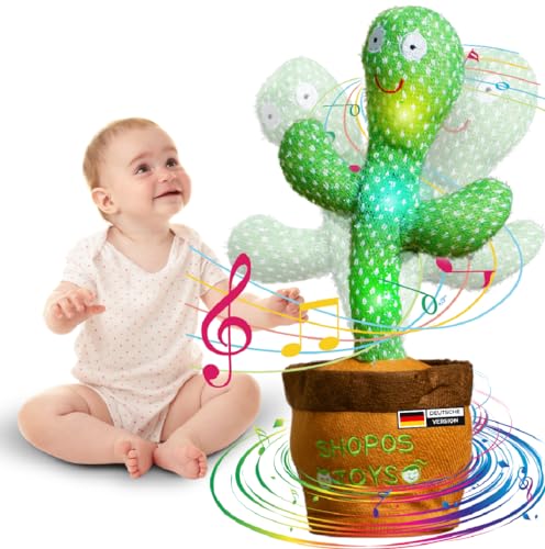 Shopos Tanzender Sprechender Kaktus ORIGINAL DEUTSCHE Version | Kinderlieder | Sicheres Spielzeug für Kleinkinder | Singender Kaktus Spielzeug Nachsprechen | Plüschtier | Kinder Geschenk