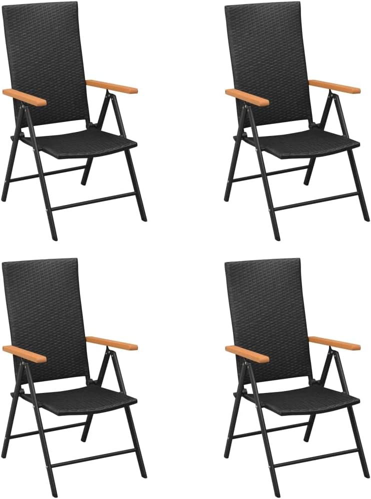 Patio Chairs 4 pcs,Comfortable Camping Chair,Folding Chair,Outdoor Dining Chairs,Weather-Resistant,Assembly Required,Used for Patio, Garden,Camping, Fishing, Poly Rattan Black