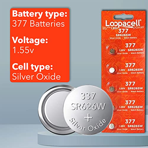 Loopacell 377/376 / Sr626W / Sr626Sw / Silver Oxide Watch Batteries (Pack Of 5) - 1.55V Long Lasting Coin Cell Battery For Watches, Toys, Decorations, Wristwatches, Remote Control, Mini Radio #TOP2