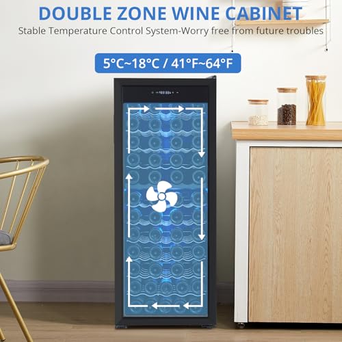 Image of GarveeHome Wine Cooler Refrigerator - 80 Bottles, Dual Zone Digital LED Touch Control, Freestanding Wine Cellar, Adjustable Shelves, Single Glass Door, for Red, White, Champagne or Sparkling Wine