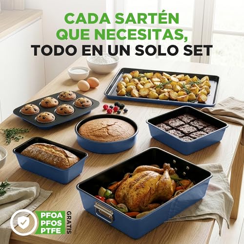 Miniatura 6 de Nutrichef Juego 8 Moldes Apilables, Bandejas, Libres De Pfoa, Pfos, Ptfee, Utensilios Horno Hasta 232 C, Baking Set, Antiadherentes, Color Azul