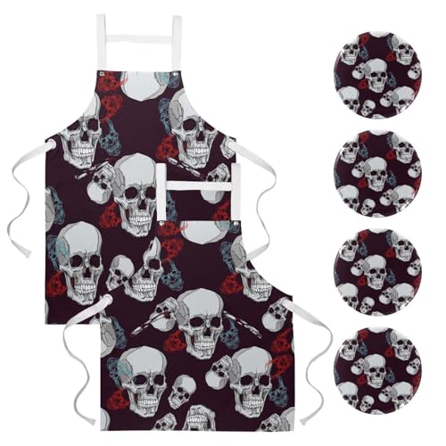 Lot de 2 tabliers de cuisine gothiques réglables avec 4 broches