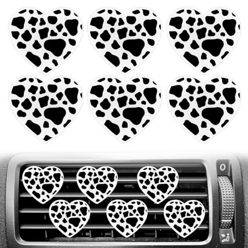 Image of 6 PCS Heart Air Vent Clips, Cow Print Heart Car Air Fresheners Vent Clips Funny Car Diffuser Vent Clips Car Interior Decor Charm for Women Automotive