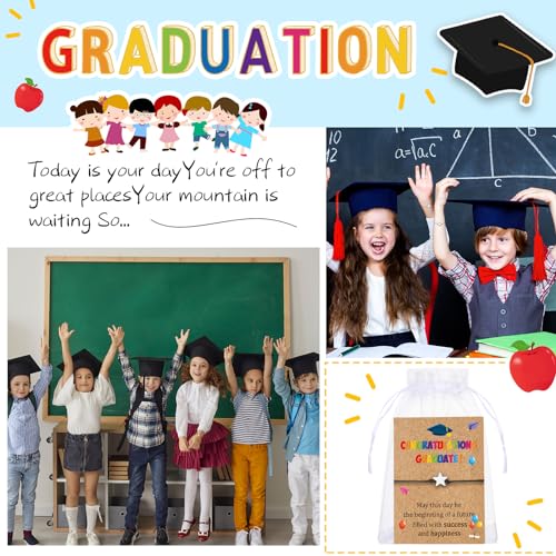 Thinkday 30 Set Graduation Gifts Pentagram Kindergarten Graduation Bracelet with Card Organza Bag Jewelry Bag 4 x 6 Inch Small Gift Bag with Drawstring Wedding Gift Bracelet for Girl(Fresh Style)4