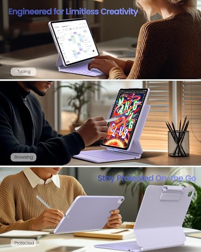 Image of typecase Edge+ Keyboard Case for iPad Air 13 inch(M4 /M3 /M2, 2026 /2025 /2024) & iPad Pro 12.9 inch(3 /4 /5 /6th Gen),Ultra-Slim Detachable Case,Portrait &Typing Modes,11-Color Backlight,Magnetic Stand,Light Purple