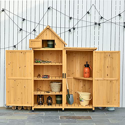 Outsunny Gartenschrank Holz Gartenhaus Gerätehaus Gartenschuppen Doppeltür-Design für den Außenbereich wetterfest 138 x… – Bild 3