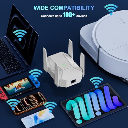 Image of 2026 AX1800 WiFi 6 Extender Signal Booster - Dual Band 2.4G /600Mbps & 5.8G /1200Mbps, WiFi Extender with Gigabit Port, 802.11AX Tech, 13999 Sq.Ft Long Range WiFi Repeater, Connects 105+ Devices
