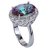 Yazilind 12*18mm Oval Cut Rainbow Created Topaz Silver Plated Ring