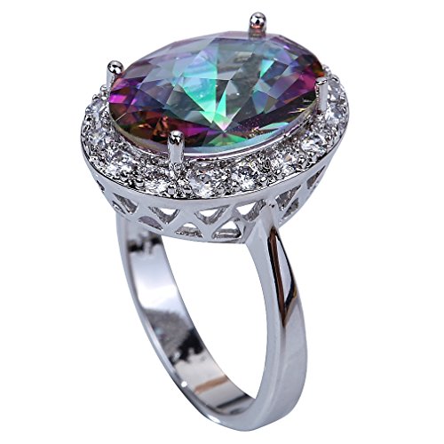 YAZILIND 12 * 18mm Oval Cut Rainbow Created Topaz Silver Plated Ring