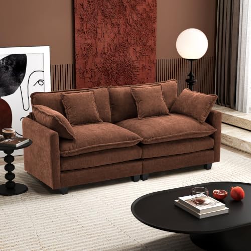 Image of Ihanherry Cloud Sofa 77 Inch Loveseat, Modern Sectional Couch, 2-Seats Sofa for Living Room Bedroom and Apartment, Comfy Double Layer Upholstered Seat Cushion, Breathable Chenille Fabric, Brick Red