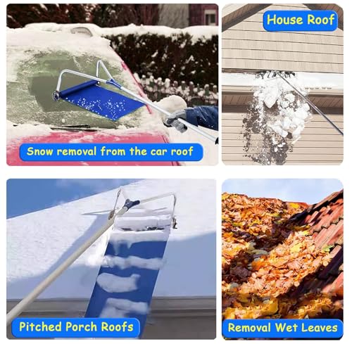 Rastrillo de nieve para techo, ajustable, de aluminio ligero, de 1,8 a 6,4 m: herramienta ideal para quitar nieve de personas mayores, paneles solares y porches. Incluye un raspador fácil de usar pa
