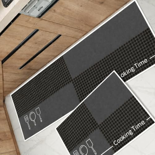 Image of HomeCloud Rectangular Kitchen Mat | Anti-Slip, Soft, Washable, Printed Designs for Floor, Kitchen & Room (6mm Thick) Pack of 2 Contain (1 Large (41 X 122 Cm) 1 Small 41 X 61 Cm) (Cooking Time)