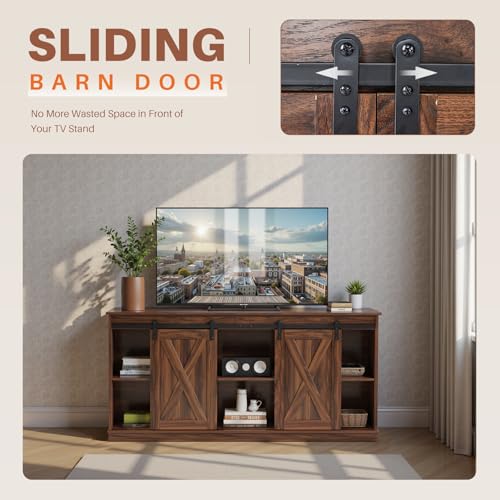 image for Sweetcrispy Farmhouse TV Stand 65 Inch for Living Room Bedroom Brown, 