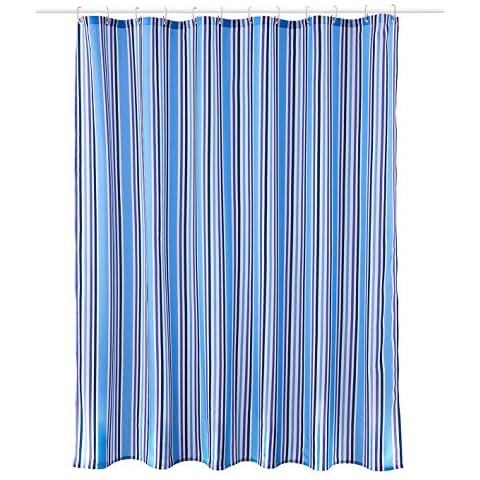 AQUALONA Shower Curtain - 100% Polyester - Water Repellant, Mildew Resistant, Soft Lustre Finish with Weighted Hem - Nautica Stripe, 180cm x 180cm Cover