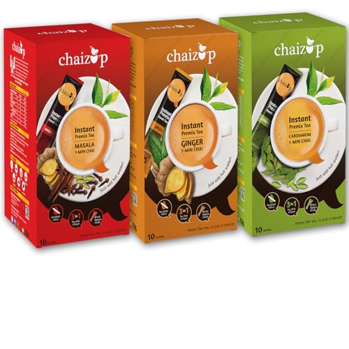 Image of Chaizup Premium 1 Min Instant Assorted Tea Pack - 30 Sachets | Cardamom, Masala & Ginger Flavours | 30 Servings | 3 Packs (10 Flavours Each) | 420g